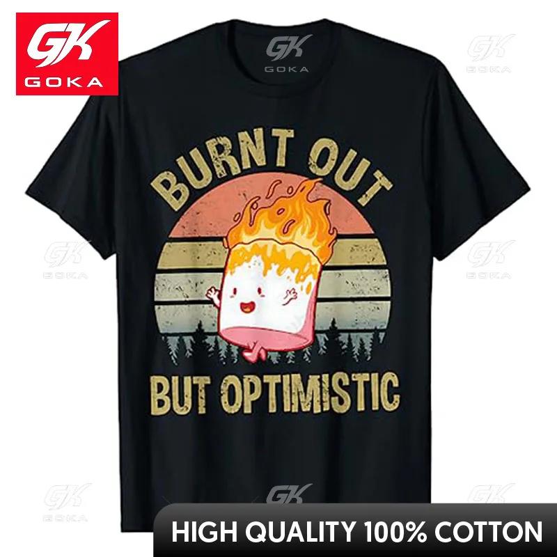 Burnt Out But OptimisticRetro Vintage Sunset TShirt Humor Funny Graphic Tee Cotton Short Sleeve Blouses Women Unisex Fashion Tops