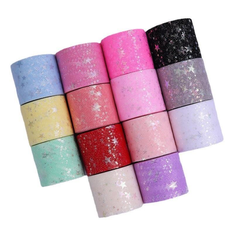 6cm*25Yards Rainbow Love Heart Tulle Ribbon for Crafts Gift Diy Package Wrap Decorative Ribbons Love Stars Lace Christmas Decor