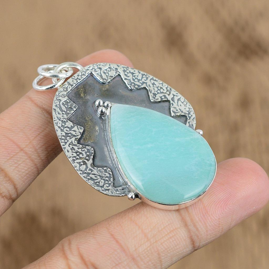 Wedding Gift For Her 925 Sterling Silver Natural Amazonite Gemstone Pendant