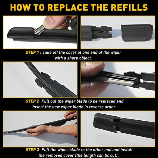 4 Packs Universal 28" Car Bus Silicone Frameless Windshield Wiper Blade Refills