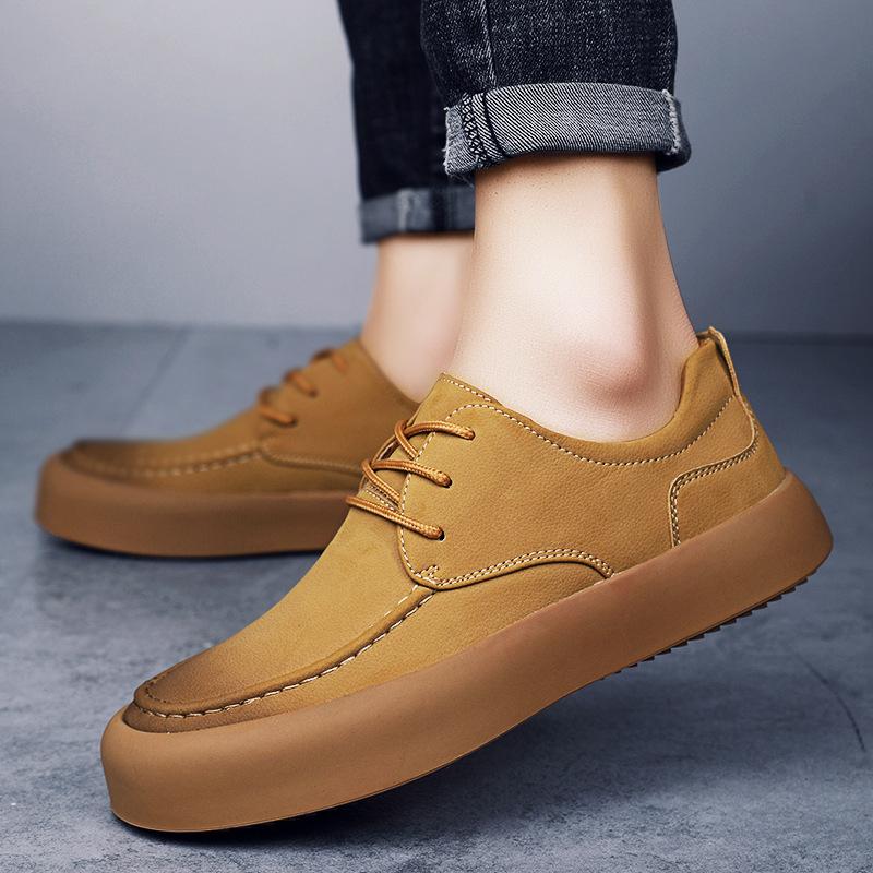 2025 New Men's Leather Shoes Summer Breathable Soft Sole Punched Hollow Round Head Leather Casual Shoes Trendy Loafers