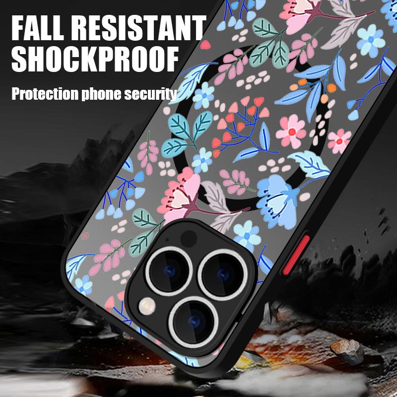 Magnetic Colorful Flower Phone Case For iPhone 17 15 16 Pro Max 14 13 Pro 17 For Magsafe Wireless Charge Soft Edge Hard PC Cover