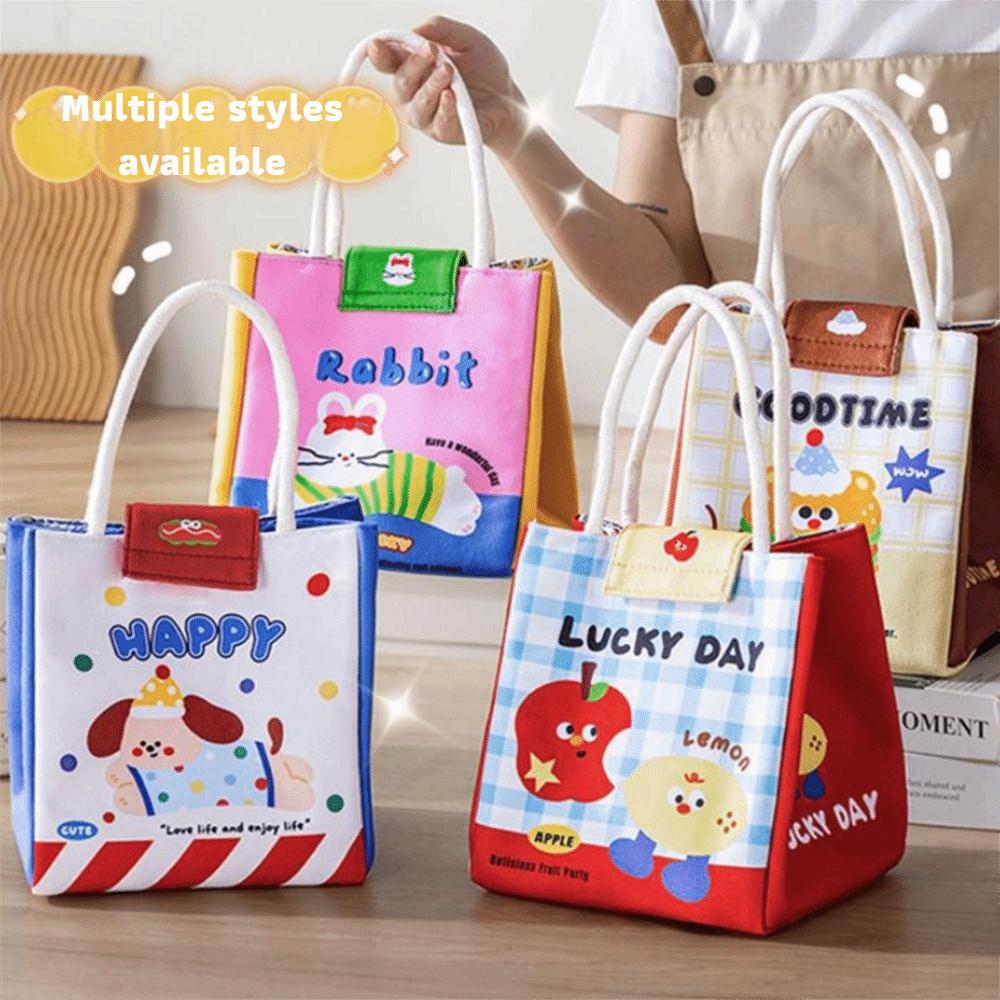Cute Large Capacity Insulation Lunch Bag Waterproof with Handle Tote Bags Cartoon Lunch Box Bag Student