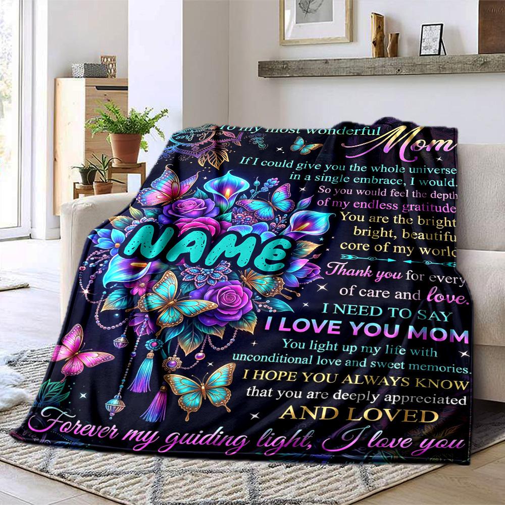 Mom'S Love And Gratitude Multi Purpose Personalized Text Soft Cozy Suitable For Sofa Couch Office Bed Picnics For All Occasions Modern Gift For Travel
