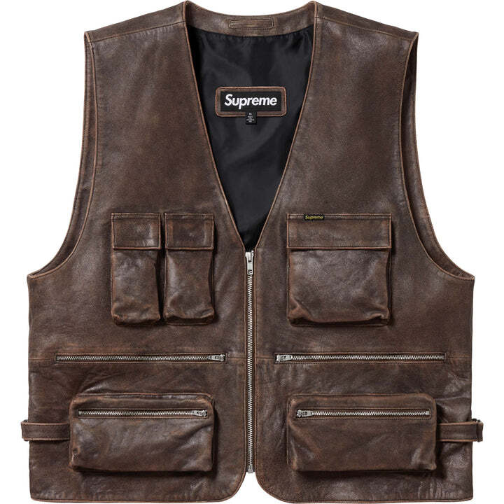 Supreme Leather Cargo Vest Brown XL