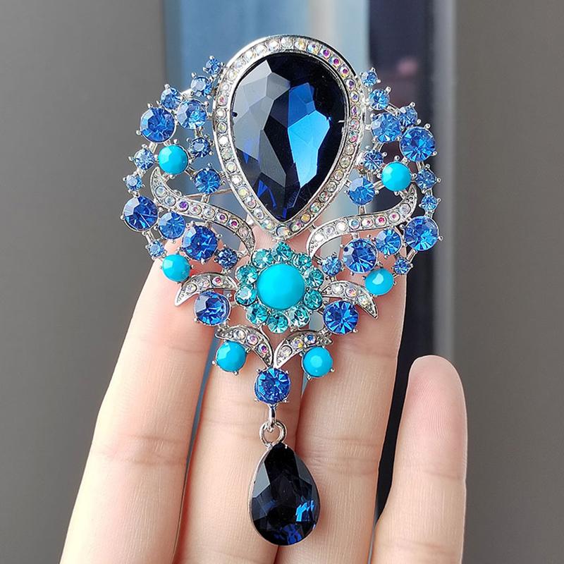 Luxury Elegant Large Crystal Water-drop Brooches For Women Girls Vintage Fashion Pendant Corsage Elegant Wedding Pins Jewelry