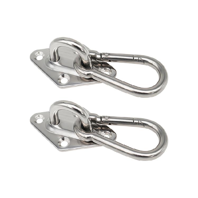 Marine Mounting Hook Plate Set with Stainless Steel Pad Eye Base and Snap Hook, 2 Pack for Hanging Installations