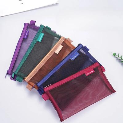 Transparent Mesh Pencil Case Simple Zipper Pen Pouch Large Capacity Stationary Organizer Pencil Storage Bag School Supplies