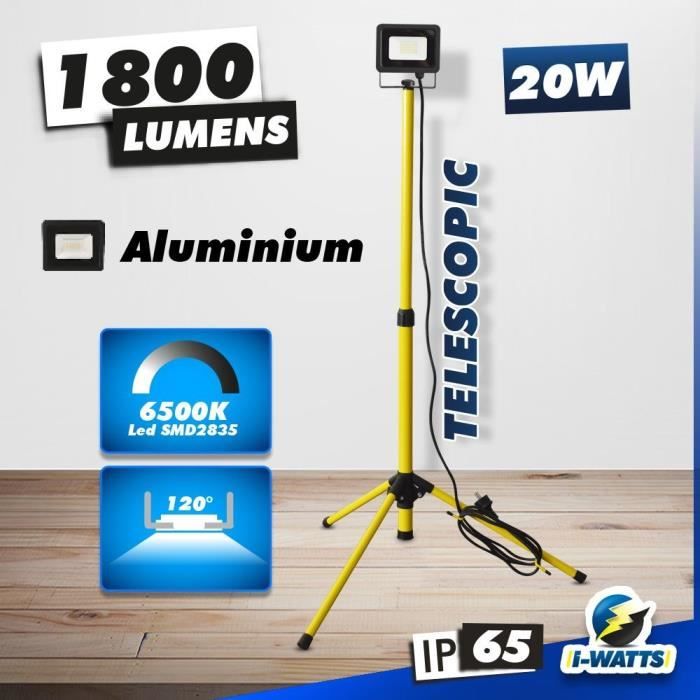 Projecteur Led sur trepied - I-Watts - I-SP1T-201800 - 20 W - 1800 lumens - Hauteur max 132cm
