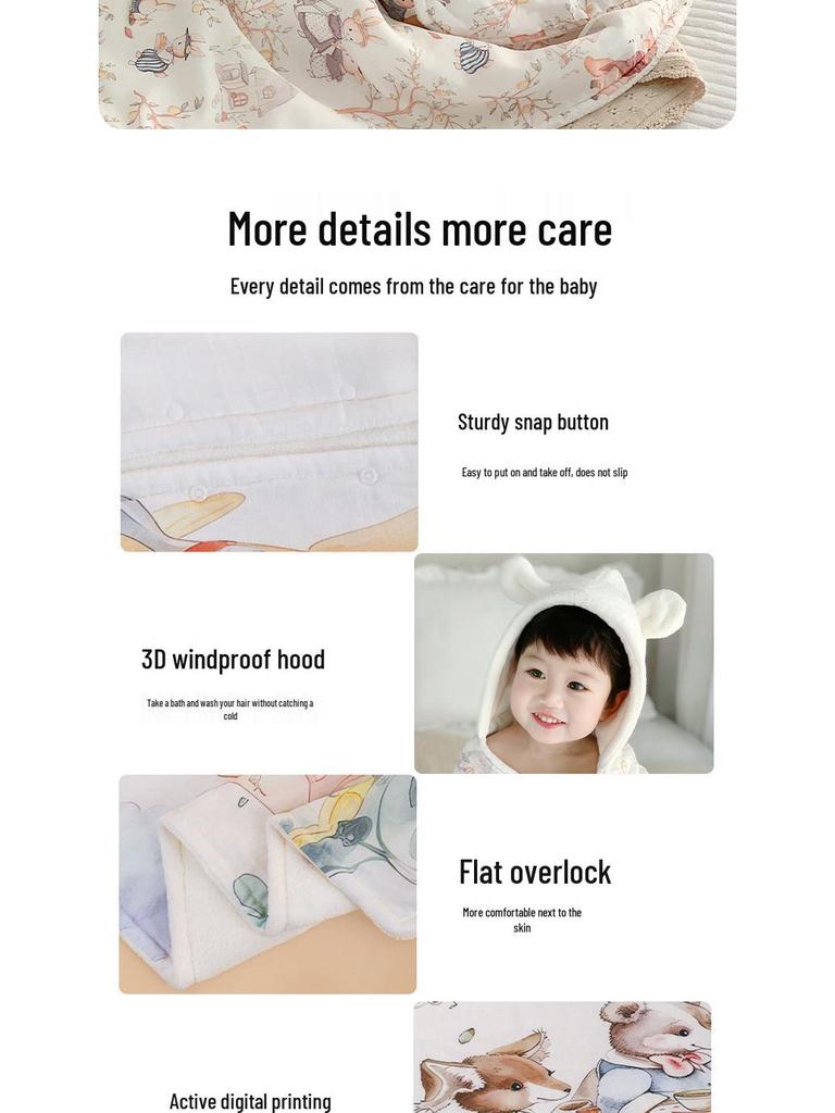 Hooded Coral Fleece Baby Bath Towel - Quick Dry, Water Absorbent, Swaddling Blanket for Newborns, Thickened for Autumn & Winter.