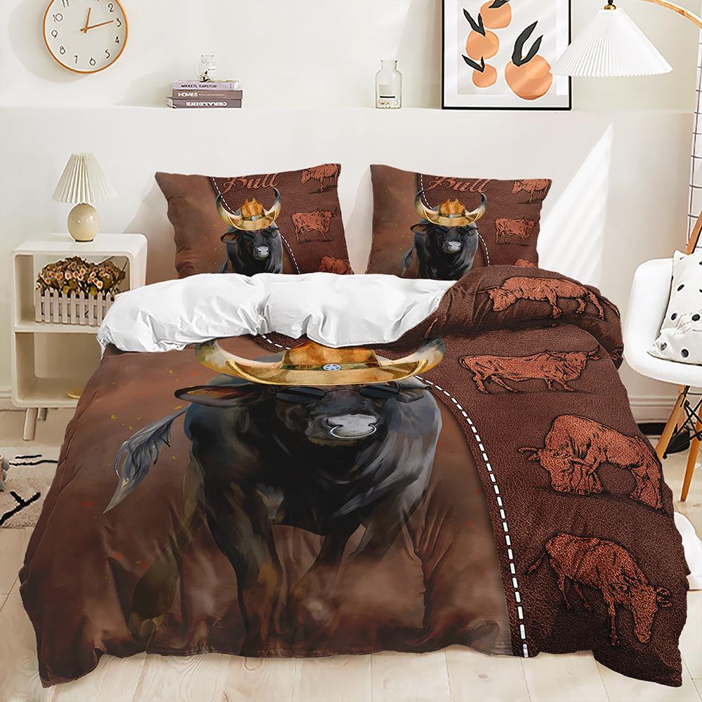 Bett Dreiteiliges Tier Kuh Set Felltextur Bettbezug Zweiteilig Schlafzimmer