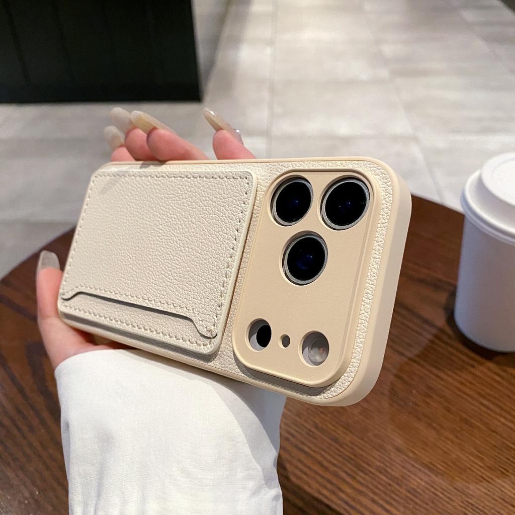 Für iPhone 17 Pro Max Hülle Unifarbene PU-Leder-TPU-Kartenhalter-Handyhülle