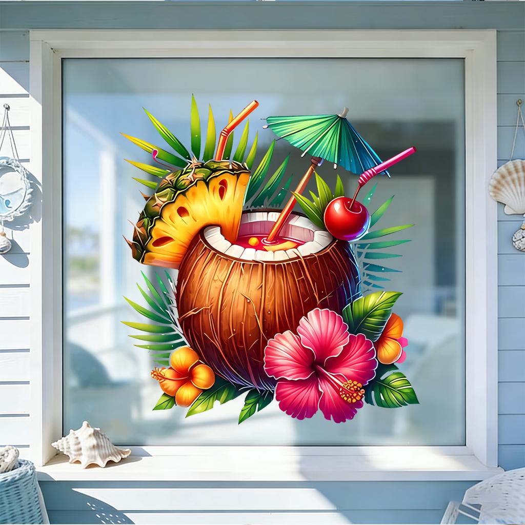 Creative Coconut Juice Pineapple Static Cling Window Sticker for Living Room Bedroom Glass Home Decor