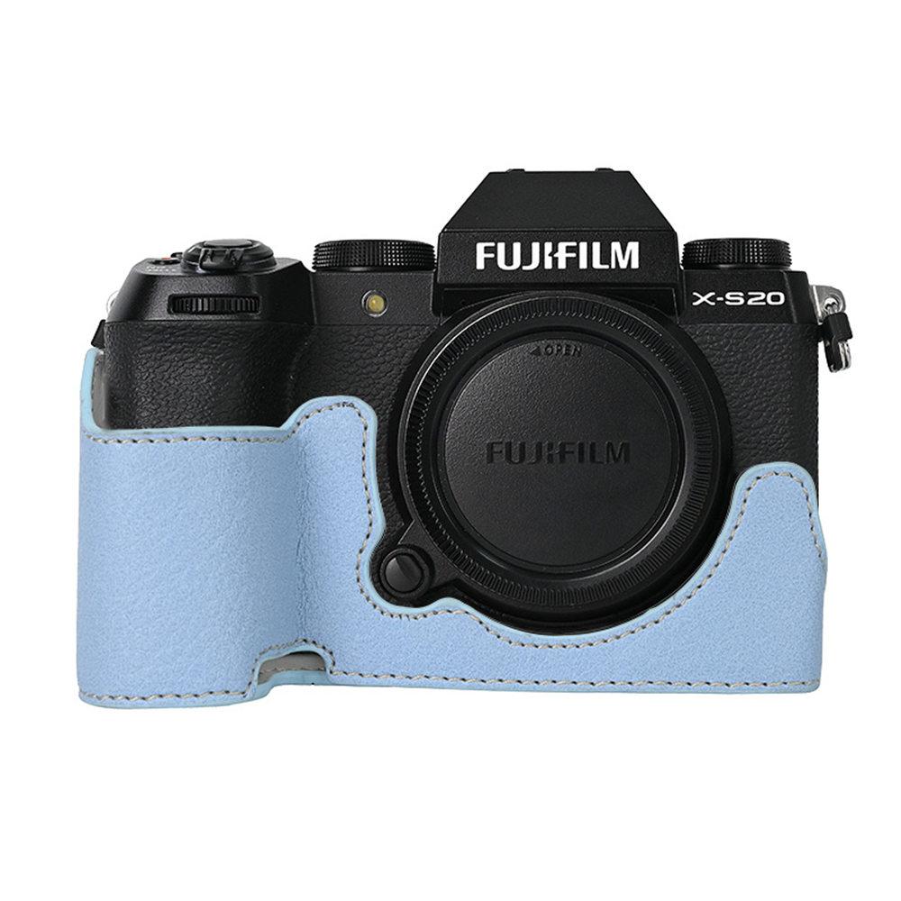 

Магнітний напівчохол для камери зі шкірозамінника для Fujifilm XS20 Fuji X-S20 Зі шкірою типу лічі Кришка з нижнім отвором синій