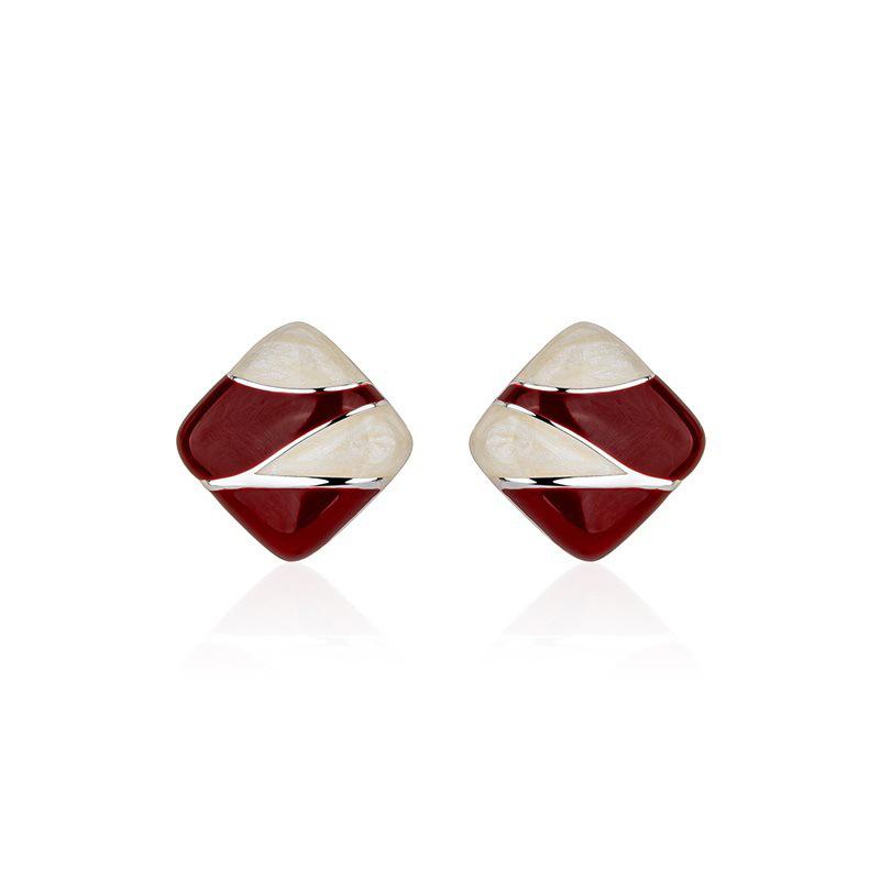 Ankara Red Color Blocked Square Elegance Stud Earring for Women Korean Sweet Ear Wedding Party Jewelry