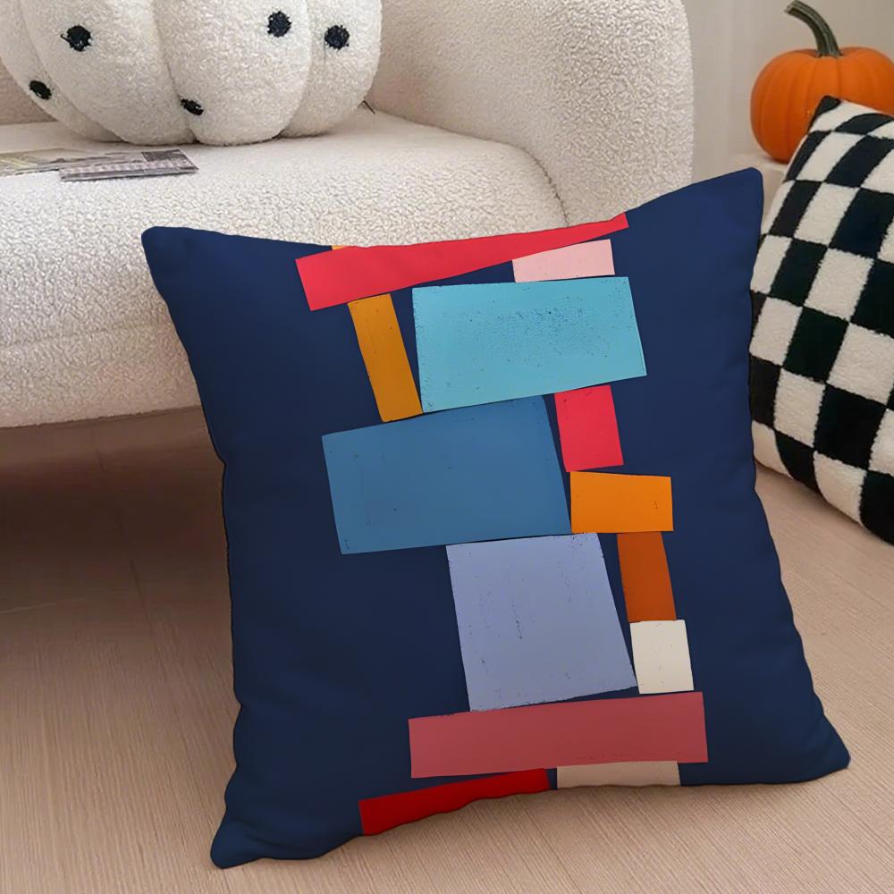 Abstract Color Blocks Pillow Minimalist Art Cushion Cover Throw Pillow Cover Hidden Button Durable Polyester Chair Cushion