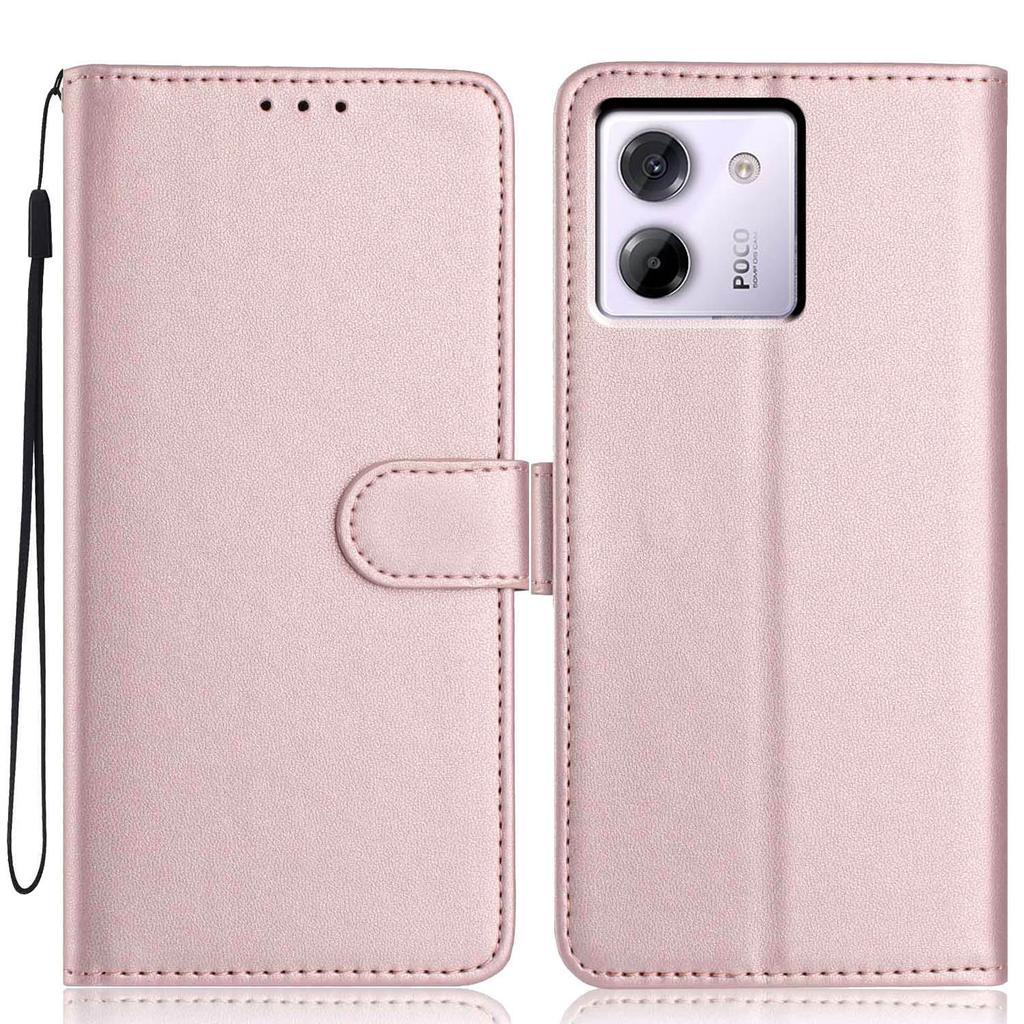 For Xiaomi Poco M7 Pro 5G Wallet Case with Strap/Multiple Card Slots Solid Color Leather Stand Phone Cover