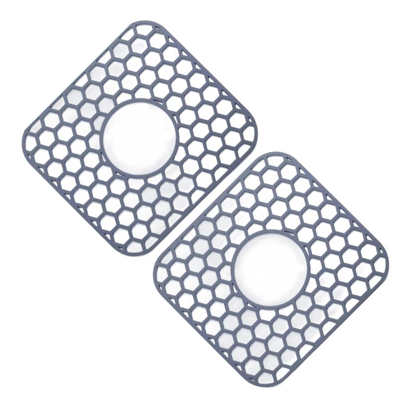 

2 Piece Silicones Kitchen Sink Mat Center Drain Heat Resistant Dishwasher Safe Scratch Protective Protectors Nonslip Pad 1