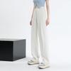 Women's Gray High-Waist Wide-Leg Pants: Spring/Autumn Slimming, Elegant Drape, Floor-Length, Straight-Leg