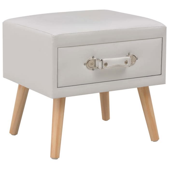 Tables de chevet - VIDAXL - Blanc - Similicuir et pinède solide - 1 tiroir