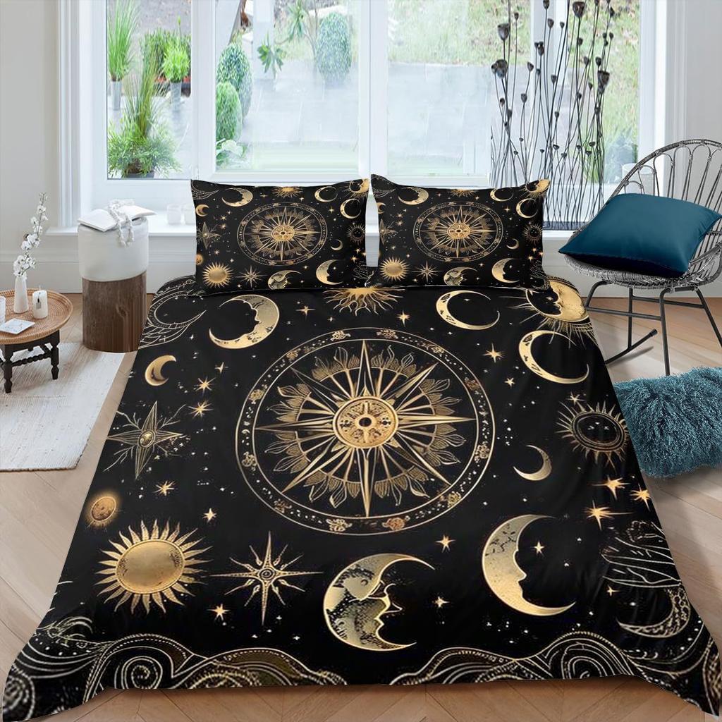 Bohemian Golden Moon Sun Print Duvet Set Bedding Kit