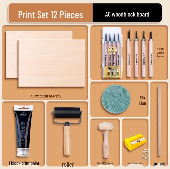 A4 Linden Plywood Carving Board for Printmaking - 4K Professional Woodblock Rubbing Tool