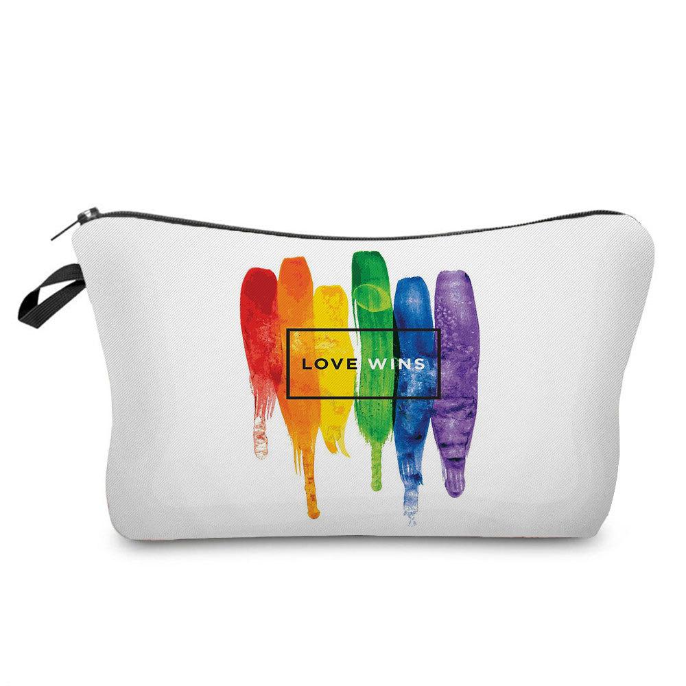 Women Rainbow heart Print Cosmetic Bag Toiletries Organize Travel Storage Case 6374 CLE