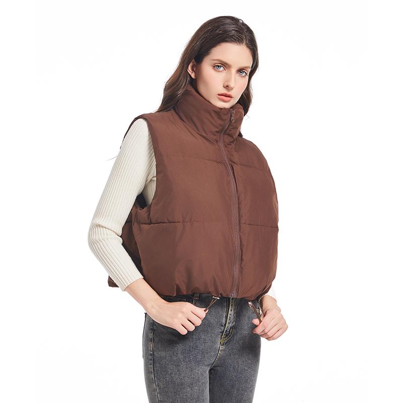Solid Stand Collar Short Autumn Winter Jacket Coat Parka Vest Women M-XL