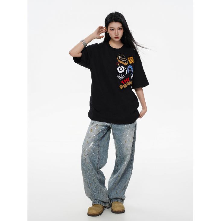 Summer Short Sleeve t T-shirt Men's English Graffiti Letter Printing Stylish T-shirt Cotton Fashion Brand Top