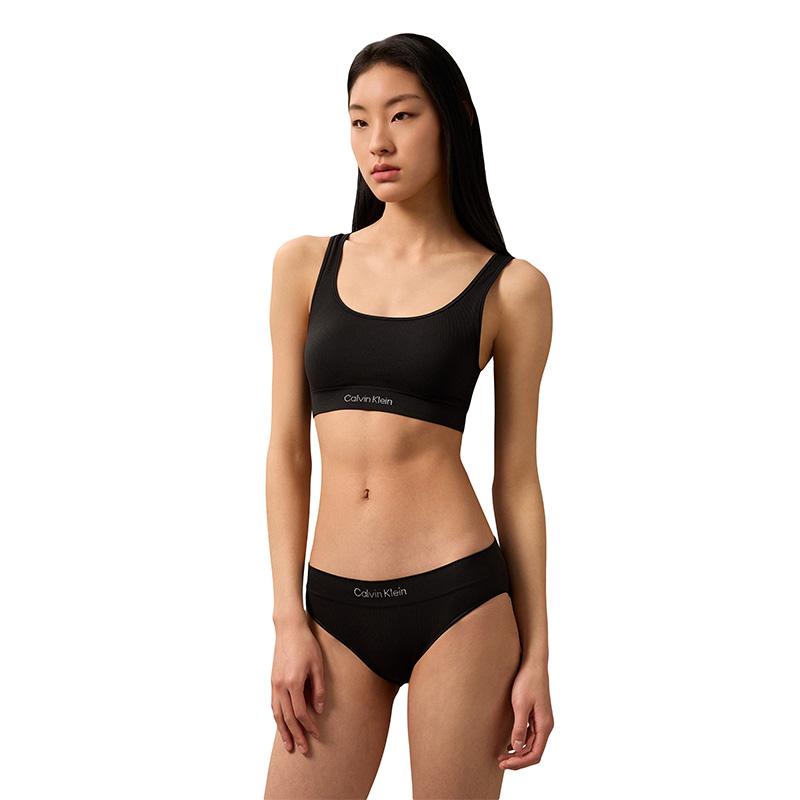 Calvin Klein Ck Kabelloser Herausnehmbarer Polster Leichter Sport Geripptes Tanktop BH Damen Unterwäsche Space-Black QP3365O