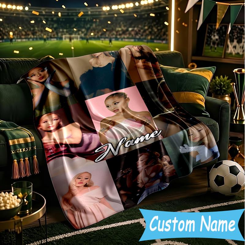 1PC Custom Name Artistic Ariana Throws Blanket Flannel Blankets for Couch Bed Gifts for Men Women Travel Picnic Christmas Fan Gifts