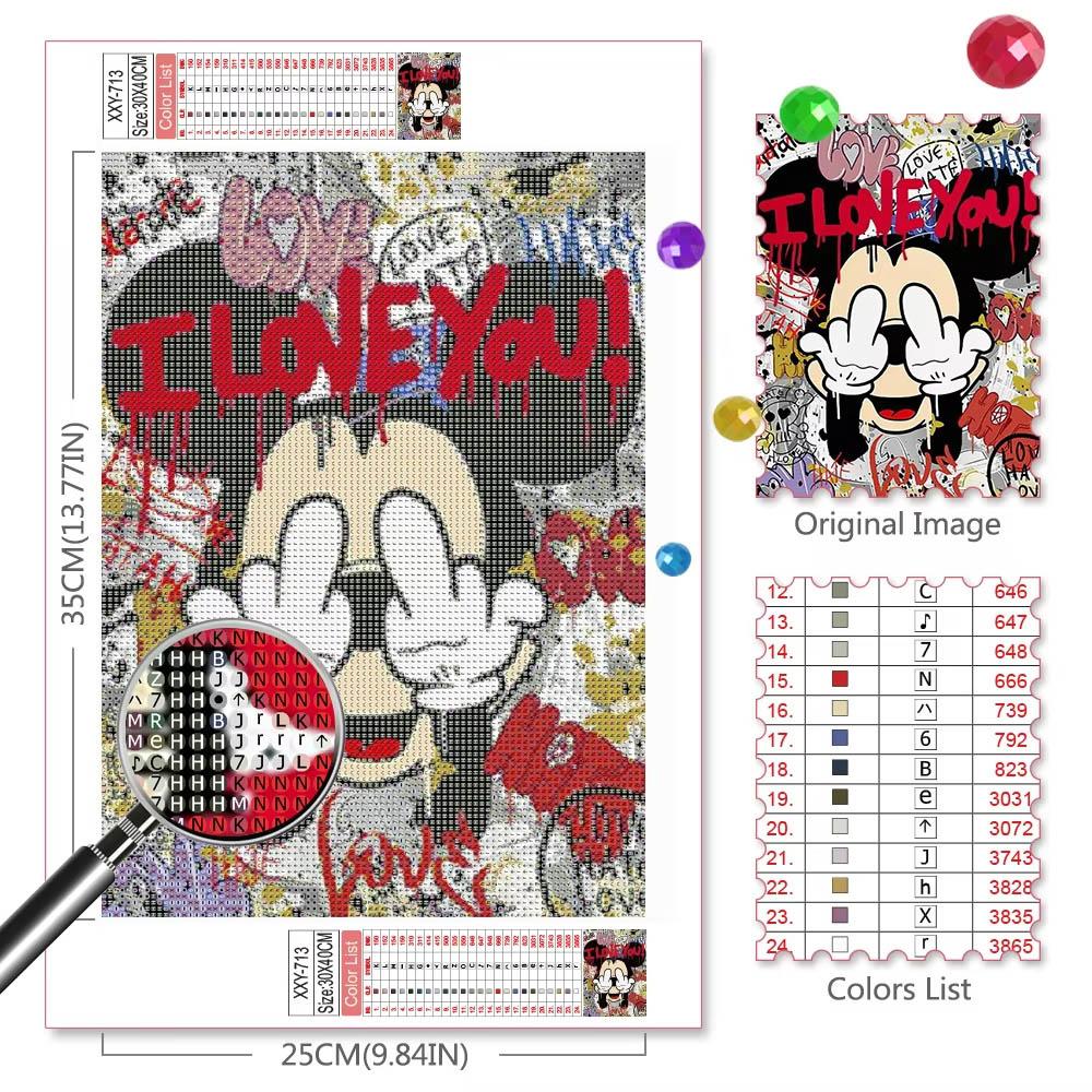 Disney Diamantové mozaiky 30x40cm Barevná diamantová malba Mickey Mouse Plné kulaté vyšívání Kreslený Film Kreativní koníčky Dekorace na zeď