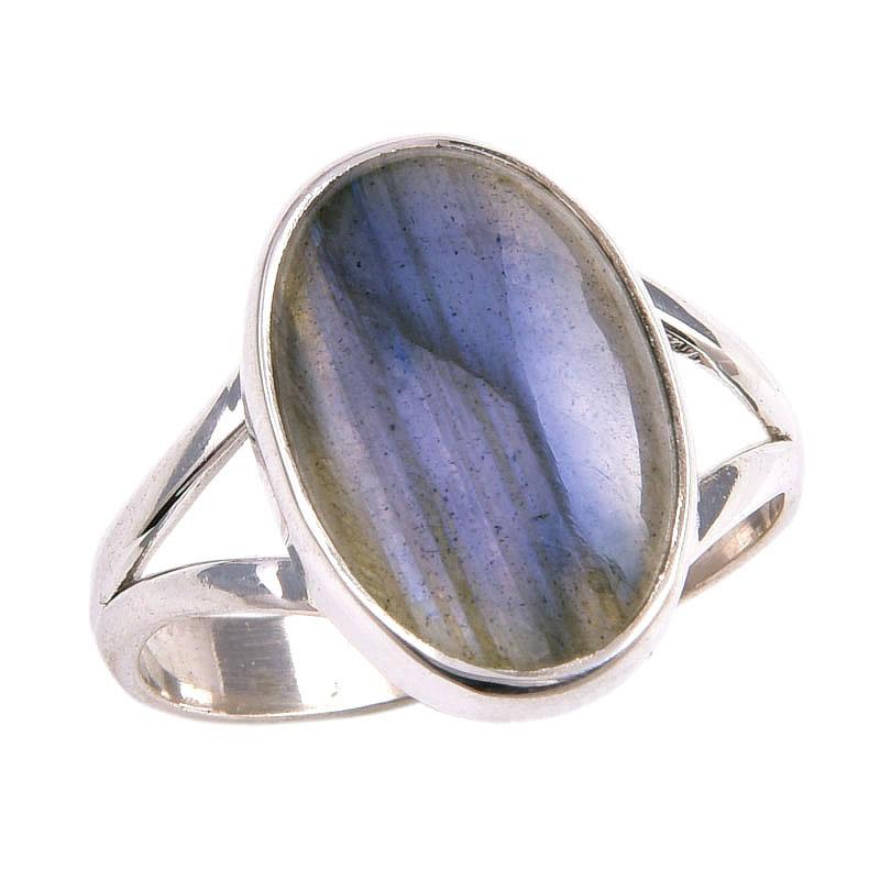 Přírodní labradoritový drahokam 925 Ryzí sterlingové stříbro Šperk Prsten Velikost 8 R6T98