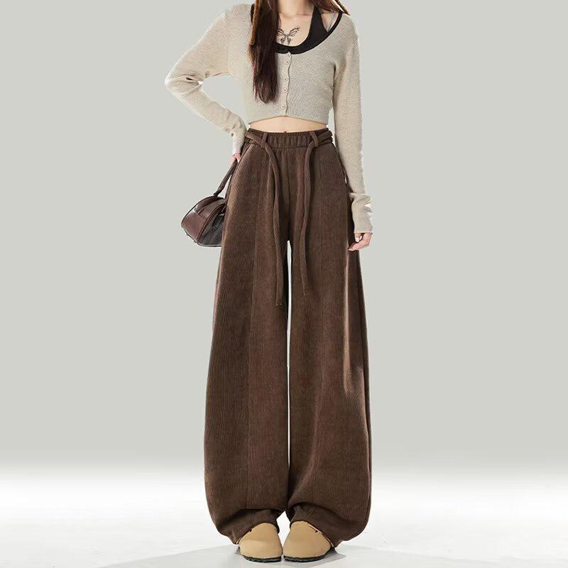 

Women s European Cotton Velvet Wide-Leg Casual Pants - Korean Style, Versatile, Spring/Summer, Floor-Length Trousers 3XL
