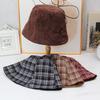 Plaid Double-sided Suede Bucket Hat Women's Autumn and Winter New Basin Hat Versatile Face Small Plain Bucket Hat