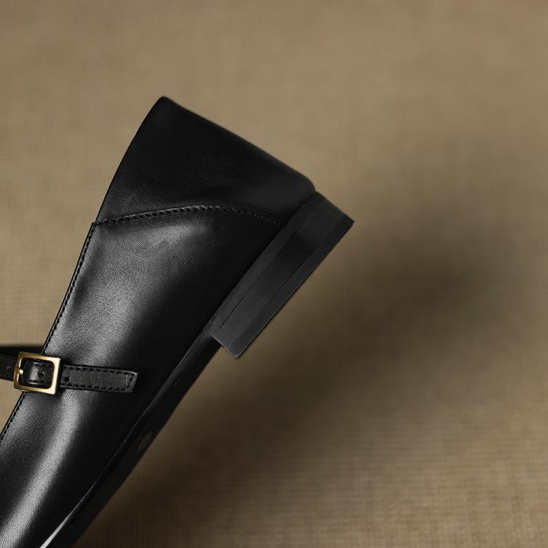 Fashion Women's new British Spring and Autumn leather cowhide metal belt buckle round toe low heeled Mary Jane shoes retro work shoes