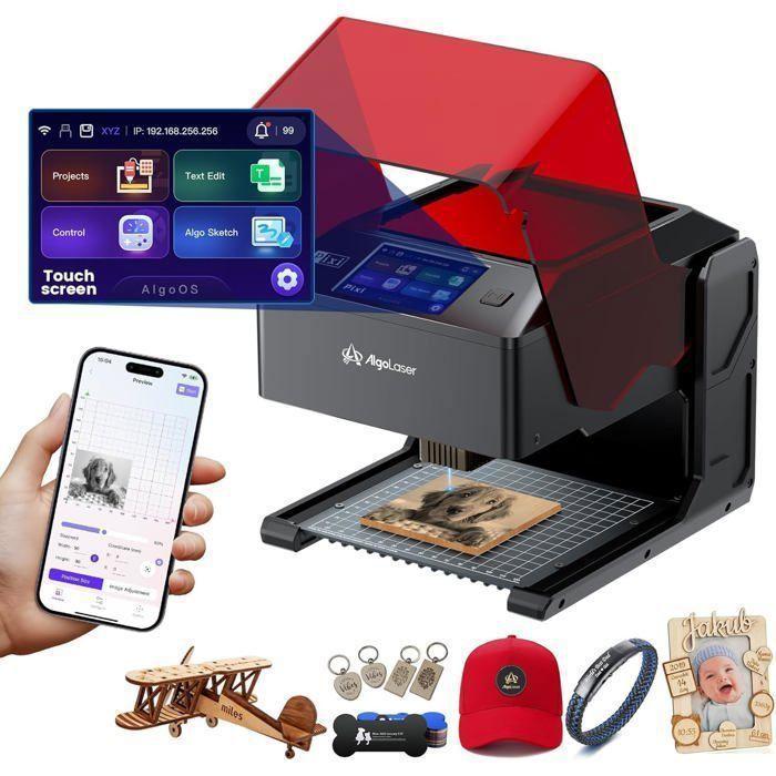 NOUVELLE TECHNOLOGIE 55 Laser Graveur 3W AlgoLaser Pixi Touchscreen 3,5&rdquo; Hoge Precisie Offline Lasersnijmachine Voor Hout/Metaal/Glas Etc Zwart zwart