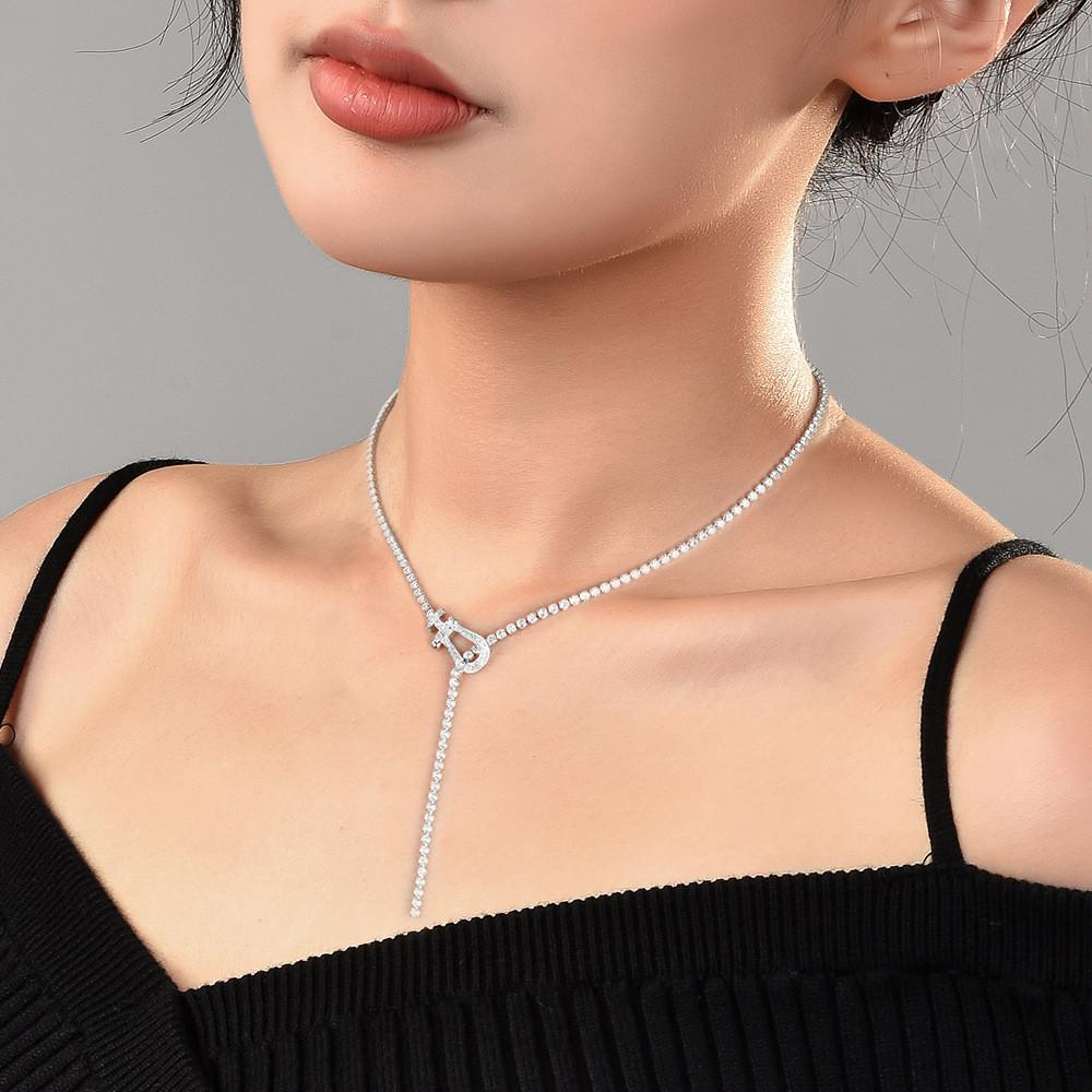 Modern Silver Zircon Geometric Necklace With Embellishments For Women Fashion