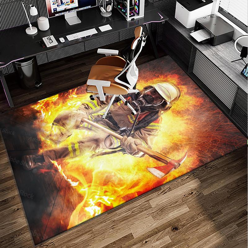 Firefighter Bravery In Action Office Rug Chair Mat, Entryway Carpet, Suitable for Front Door, Bedroom, Living Room, Desk, Holiday Gift