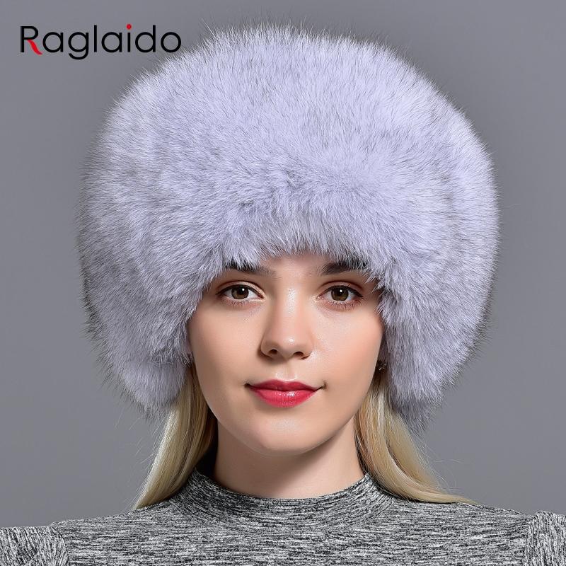Fox Hats for Women Winter Fashionable Luxury Girls Female Warm Stylish Real Fur Elegant Top Leather Ball Snow Hat