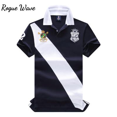 Polo da uomo RogueWave Ricamo Cuciture Contrasto di colore Moda classica Design originale Colletto polo Puro cotone Traspirante XS-7XL