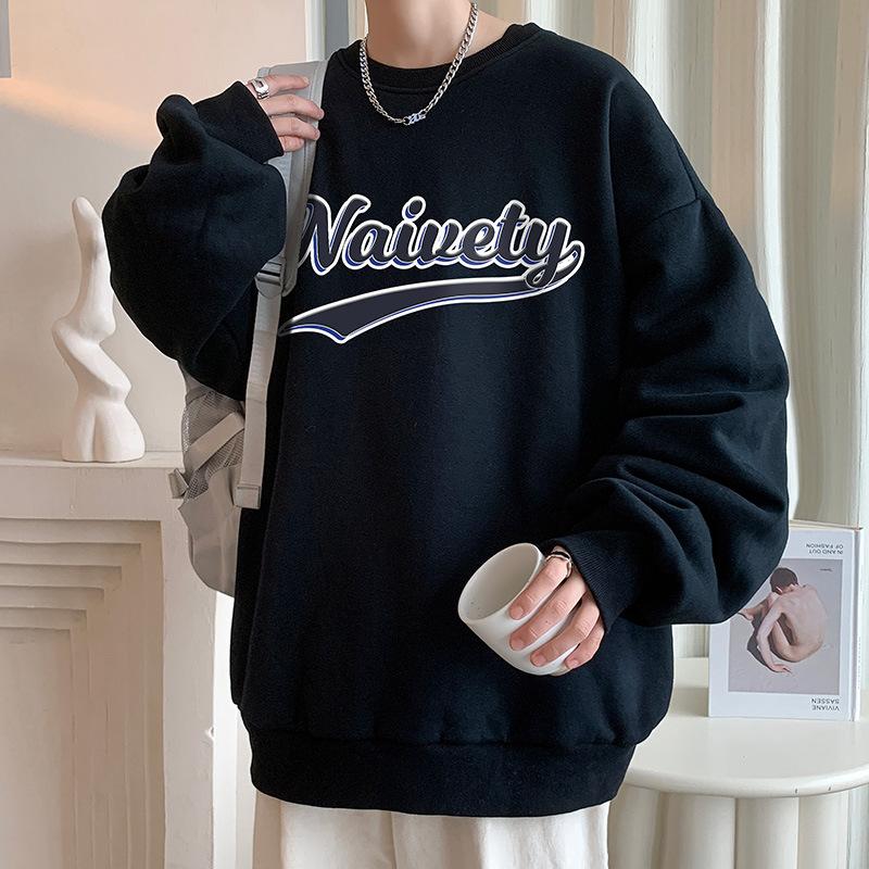 Męska bluza z kapturem z okrągłym dekoltem, moda męska, wiosenna, luźna koszulka bazowa, modna marka, długi rękaw, pulower, odzież męska