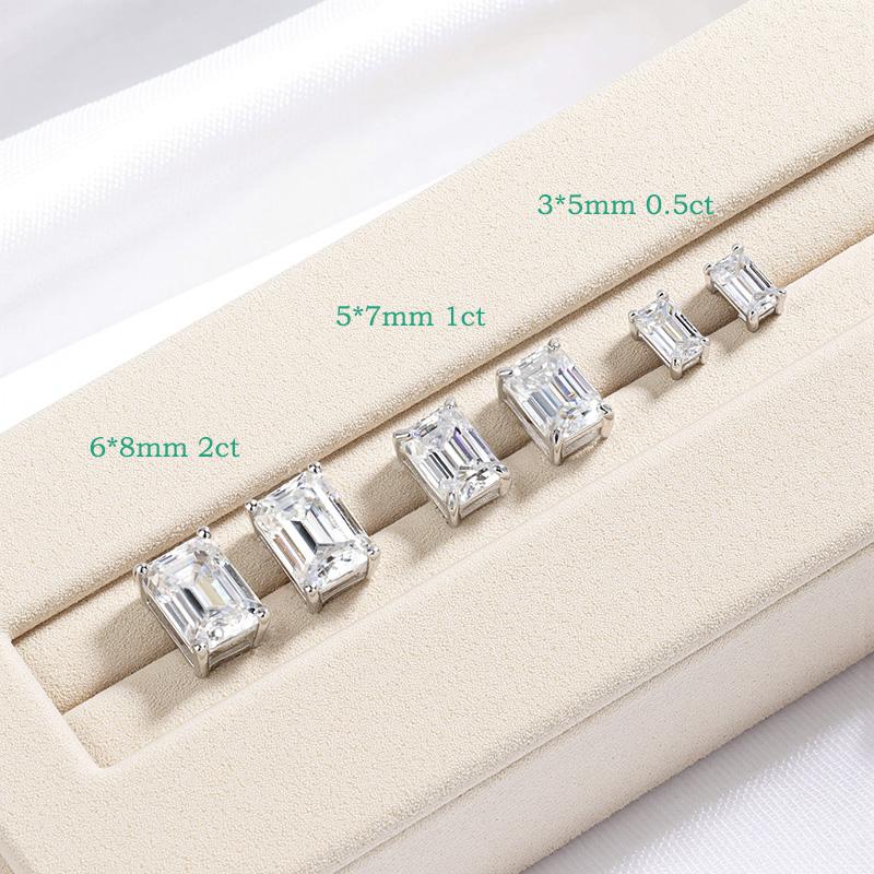 Smyoue 0.5-2CT Emerald Cut 18k Plated Moissanite Stud Earrings for Women Classic Bride 925  Silver Earring Lab Diamond