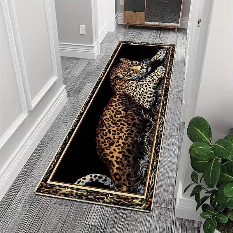 Tapis résistant aux taches motif léopard Chambre à coucher Tapis de chevet Couloir Tapis de sol de fenêtre Décoration de maison Été