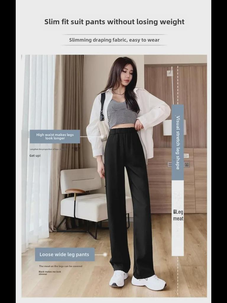 Women's High-Waist Black Wide-Leg Pants: Spring/Summer Slim, Straight, Loose, and Casual Trousers.