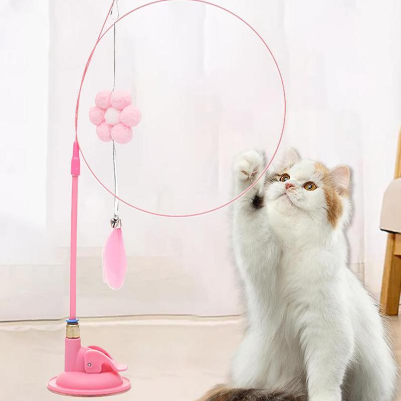 1/5Pcs Funny Suction Cup Cat Toy Removable Handheld Interactive Cat Toy Portable Pet Toys For Indoor Cats Cats Stick Toys