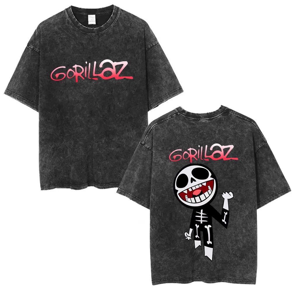 Washed Vintage Rock Band Gorillaz The Now Now Album Graphic Tshirts Men Women Clothing Hip Hop Punk Oversized Crewneck T Shirts