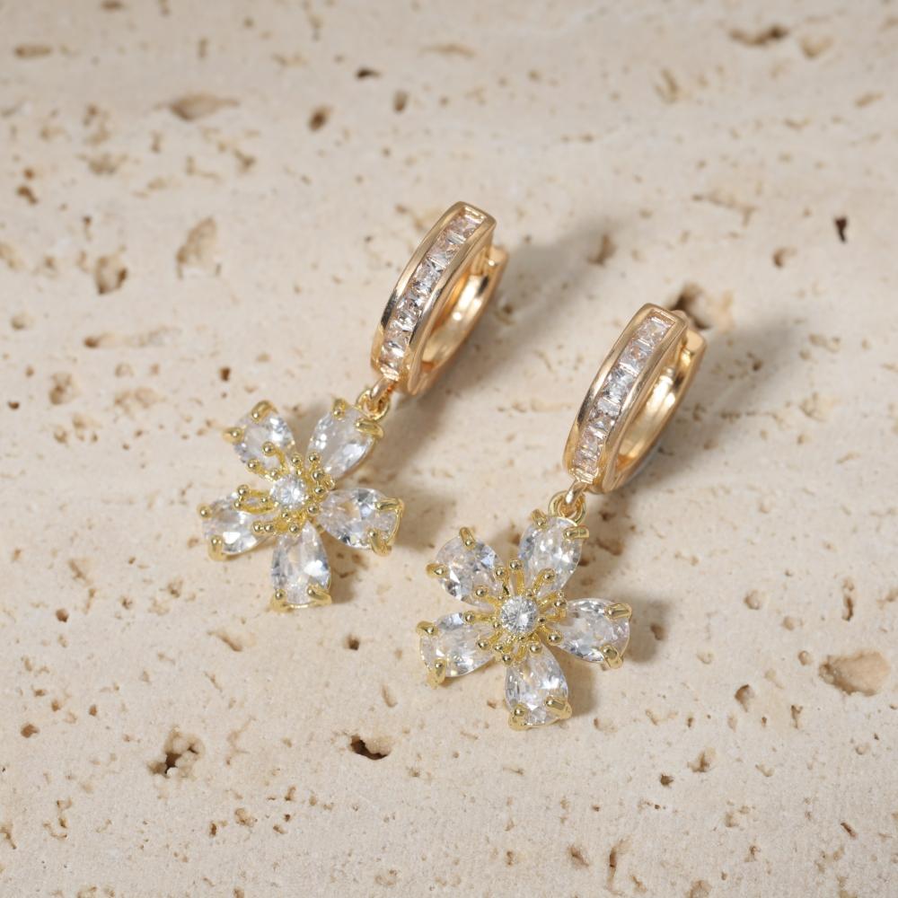 

1 Pair Luxury Flowers Dangle Earrings for Women Zirconia Earring Jewelry Wedding Party Accessories білий