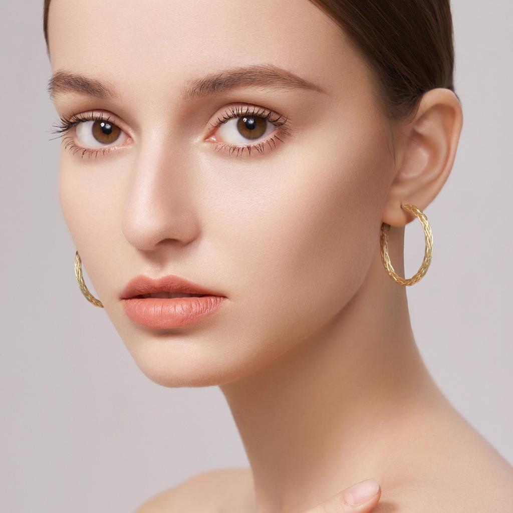 Cercei Aur Rotunzi 14K Gold Woven Hoop Earrings for Women, Unique Elegant Simple Fashion Earrings