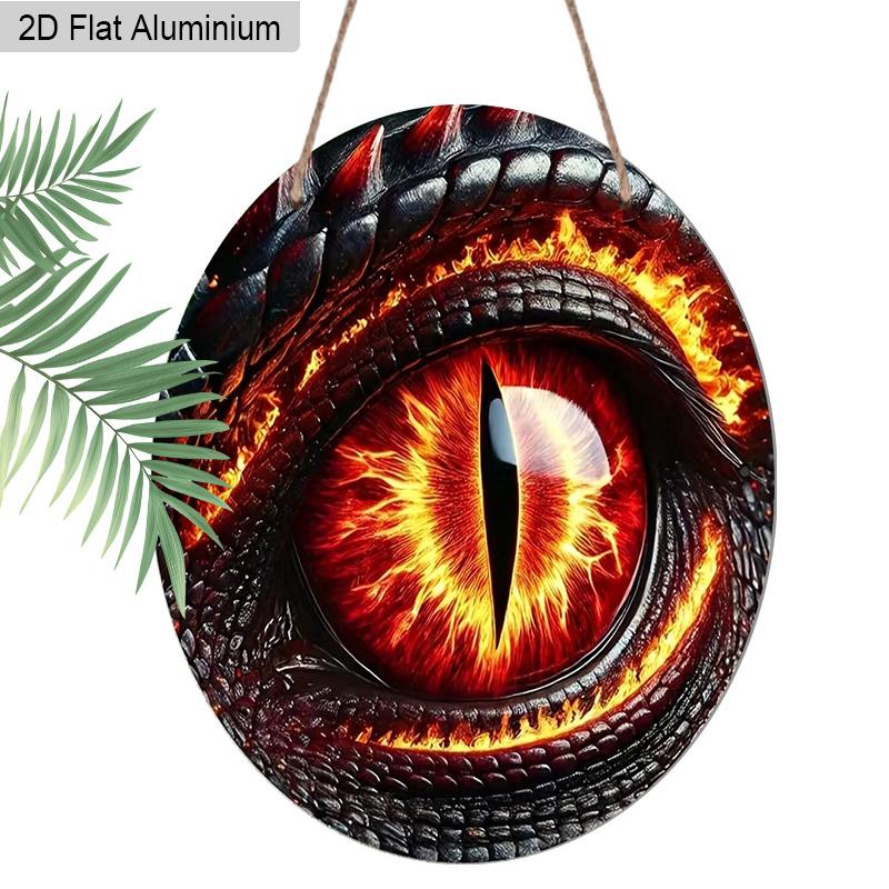 2D Flaches Aluminium Feuriges Drachenauge Rundes Metallschild, Fantasy Monsterauge Kranzschild für Haustür, Vorgebohrte Löcher zum einfachen Aufhängen, Osterdekoration